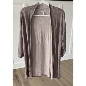 Dana Buchman Womens Taupe Damask Three Quarter Sleeve Open Front Cardigan Size S